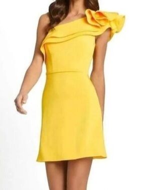 Mac Duggal Yellow One Shoulder Ruffle Mini Dress
AG8